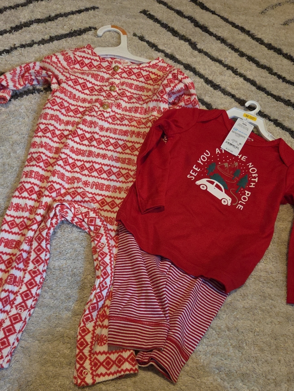 Carter's Red and White Holiday Footed One-Piece & Pajama Set
